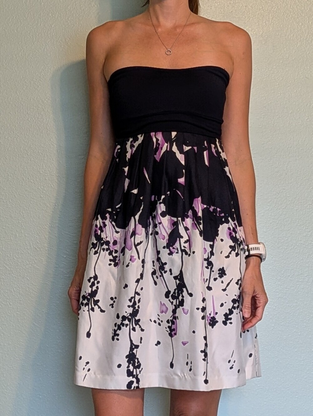 Susana Monaco Navy, White & Lavender Strapless Floral Dress